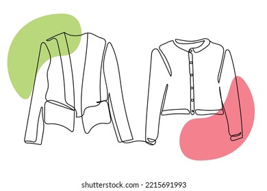 Collection of jerseys line art set. Continuous line art drawing of winter wears. Fall fashion. Turtle neck sweaters and tunics. Outer wear vectors. Street wears in autumn. winter collection. Fashion