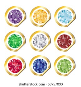 A collection of jewels on gold stickers. EPS10 vector format