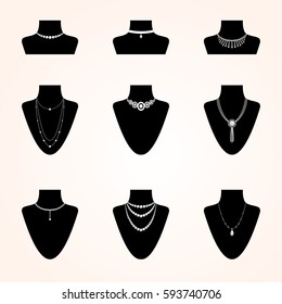 Collection of jewerly icons. Different types of bijouterie accessories