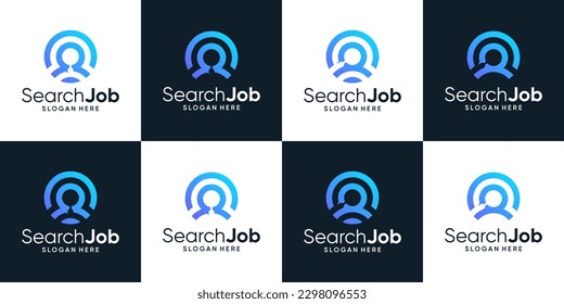 Collection of job search logo design with magnifying glass. Job or employee logo design graphic vector illustration. Symbol, icon Search work, creative.