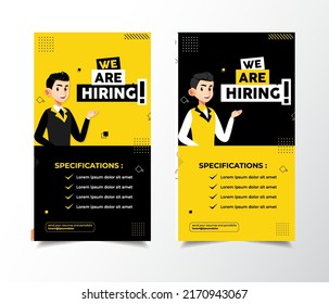Collection of Job vacancy design template stories with businessman cartoon vector