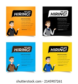 Collection of Job vacancy template design with silhouette of worker.