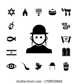 Collection of Judaism icons. Religion solid icon.