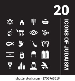 Collection of Judaism icons. Religion solid icon. 