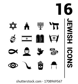 Collection of Judaism icons. Religion solid icon.