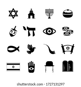 Collection of Judaism icons. Religion solid icon.