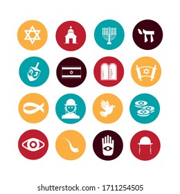 Collection of Judaism icons. Religion white icon.