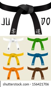 Collection of Judo or other martial art belts (the foreign text means JUDO)