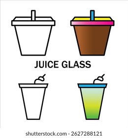 Collection of juice glass illustrations showcasing different designs, including line art and colored styles. Features four distinct variations displayed on a white background, designed for beverage-re