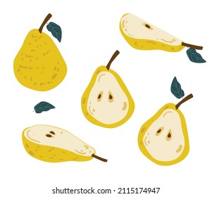 Collection of juicy summer pears full of vamins.Isolated Illustration elements for patterns, brochures, posters, cards, animation