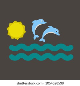 collection jumping, two dolphins, and swimming vector illustration.