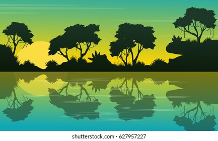 Collection jungle beauty landscape silhouette