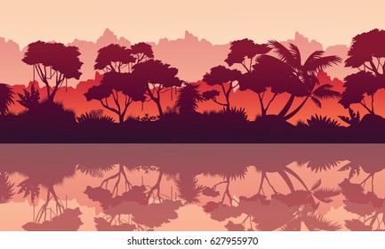 Collection of jungle reflection silhouette scenery