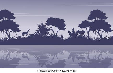 Collection jungle scenery with tree silhouettes