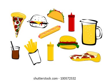 collection of junk fast food