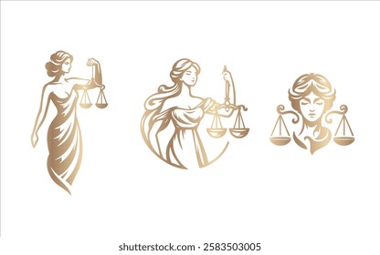 Collection of justice woman logos, scales law logos, lawyers and law