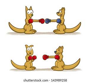 Collection of Kangaroo cartoons wearing boxing gloves/Boxing Kangaroo Set