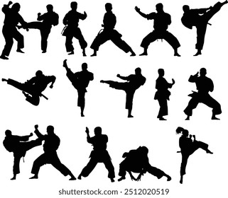 Colección de gente de karate pose silueta ilustración