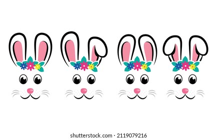 Collection of kawaii Easter bunnies. Easter Bunnies. Vector illustration