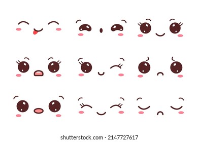 Collection Kawaii Faces Set Kawaii Eyes Stock Vector (Royalty Free ...