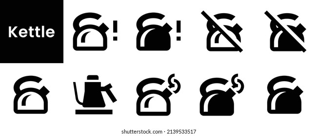 Collection of kettle icons. Black flat icon set isolated on white Background