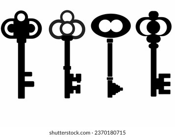 collection of key icon silhouettes on white background