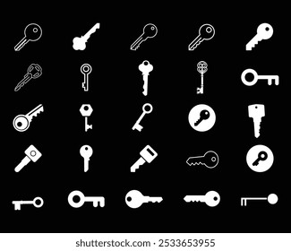 Coleção de ícones ou símbolos de chave, arquivo Vetor Illustrator.