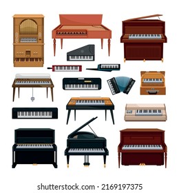 Collection of keyboard musical instruments.