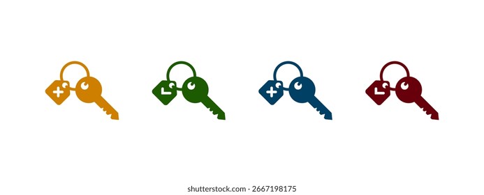 Ícone da coleção de teclas. Contendo chave com ícone de marca de seleção em design de cor diferente.