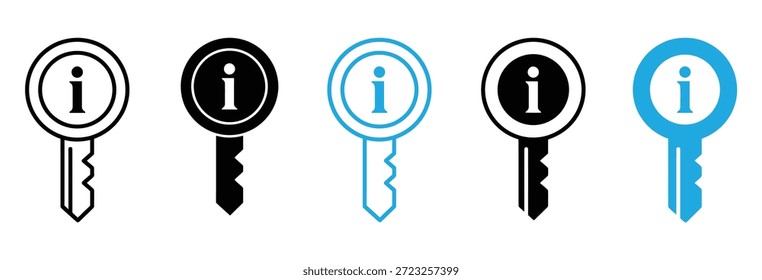 Colección de las llaves de desbloqueo. Claves de información para desbloquear conocimientos y soluciones. Claves coloridas con iconos de información para conceptos de negocio.
