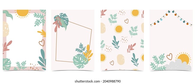 Sammlung von Kinderpostkartenset mit Blatt, Sonne.Bearbeitbare Vektorgrafik für Website, Einladung, Postkarte und Aufkleber