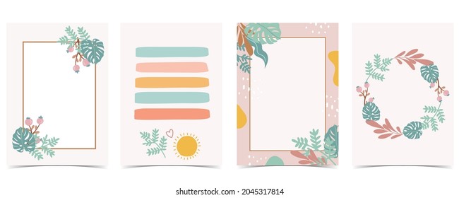 Collection of kid postcard set with leaf, sun.Editable vector illustration for website, invitation,postcard and sticker