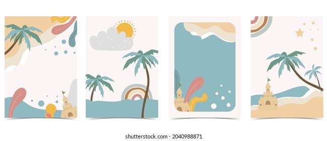 Collection of kid postcard set with sand,sea, sun.Editable vector illustration for website, invitation,postcard and sticker