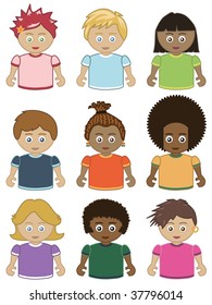 collection of kids in colorful tshirts