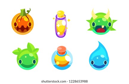 Collection of kids game user interface fantasy colorful jelly elements vector Illustration on a white background