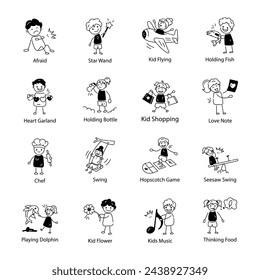 Collection of Kids Hobbies Doodle Icons

