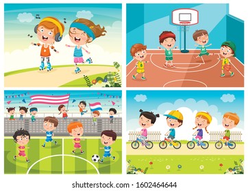 Collection Of Kids Making Various Sports