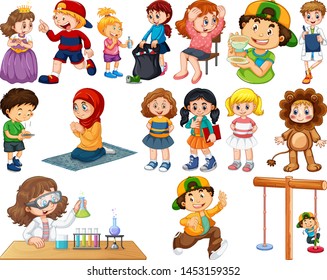 Collection of kids playing and acting illustration