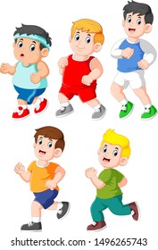 Collection of kids running collection set	