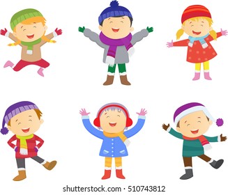 collection of kids in winter costume 