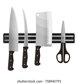 A collection of kitchen chef knives on a white background. Brilliant, sharp metal knives. For the restaurant and the house