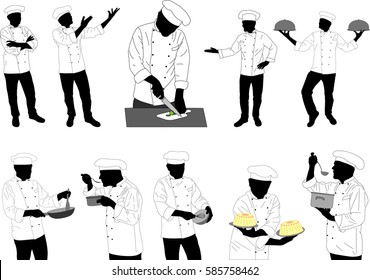 collection of kitchen chefs preparing food silhouettes - vector