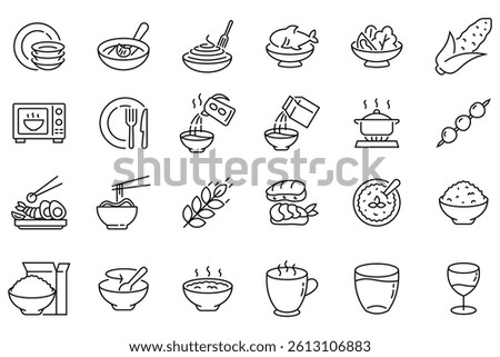 A collection of kitchen and cooking  Fork, spoon and knife cutlery line icons. Cooking modern line vector icon collection. Cooking-related icons showcasing various kitchen tools. Vector illustration. 