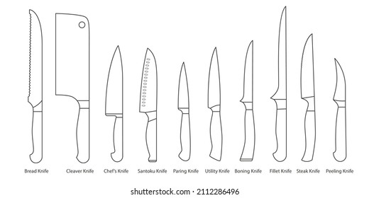 Collection of kitchen knives. Vector illustration isolated illustration on white background