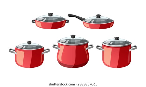 Collection of kitchen pots vector isolated on white background.
