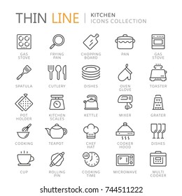 Collection of kitchen thin line icons.