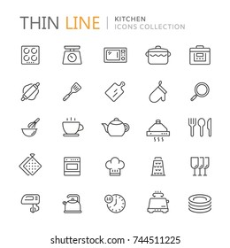 Collection of kitchen thin line icons.