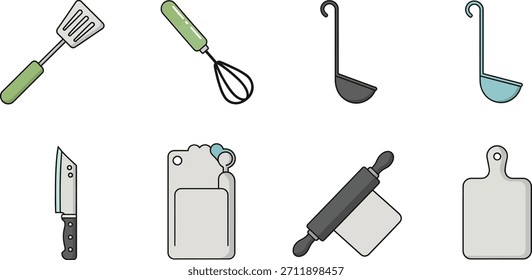 Colección de utensilios de cocina y utensilios de cocina