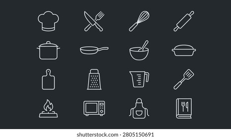 Collection of kitchen utensils and cooking tools icons