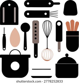 Collection of kitchen utensils and cookware on white background